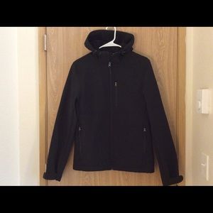 Black soft shell jacket with hood